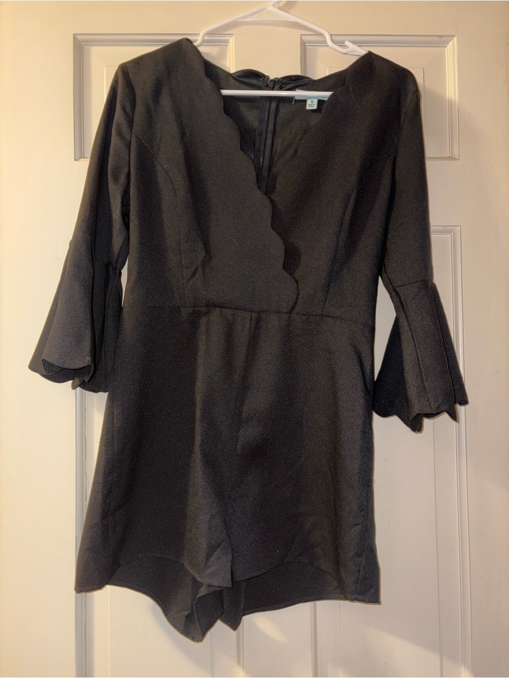 She + Sky Black Scallop V-Neck Long Sleeve Romper